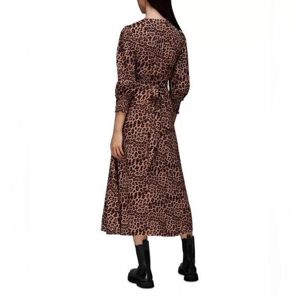 Whistles Jungle Cheetah Shirred Midi Dress leopard animal print 16891 - Picture 3 of 16